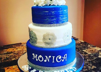 Tiered Blue And White Cake
