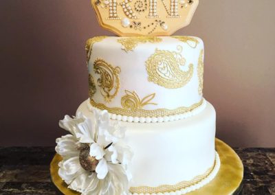 Gold And White Engagement Cake